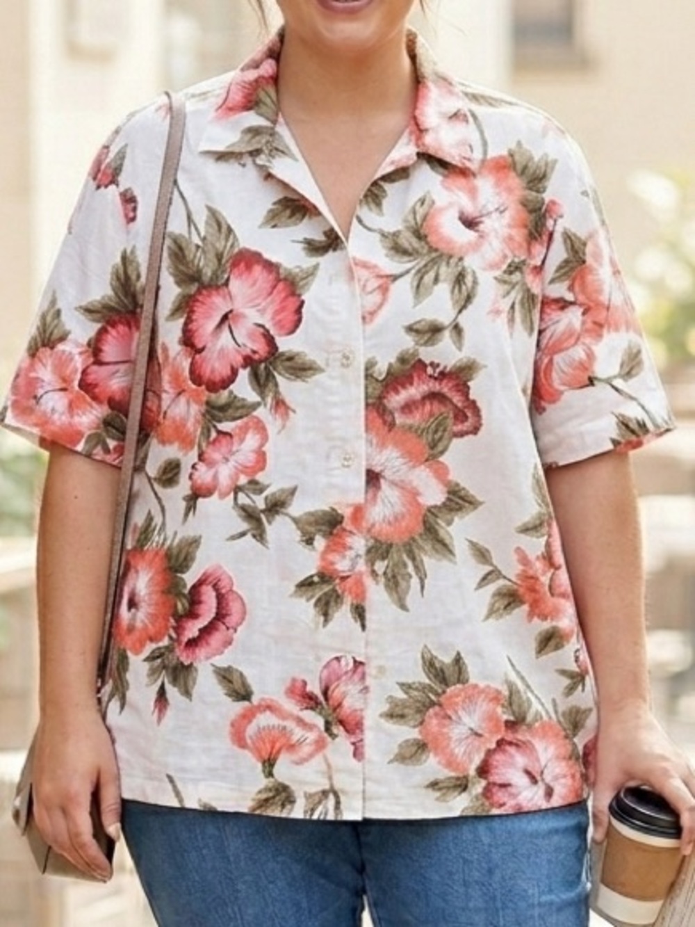 Krazy Kat Floral Cotton Linen Blend Floral Button Down 1X Cottagecore Feminine
